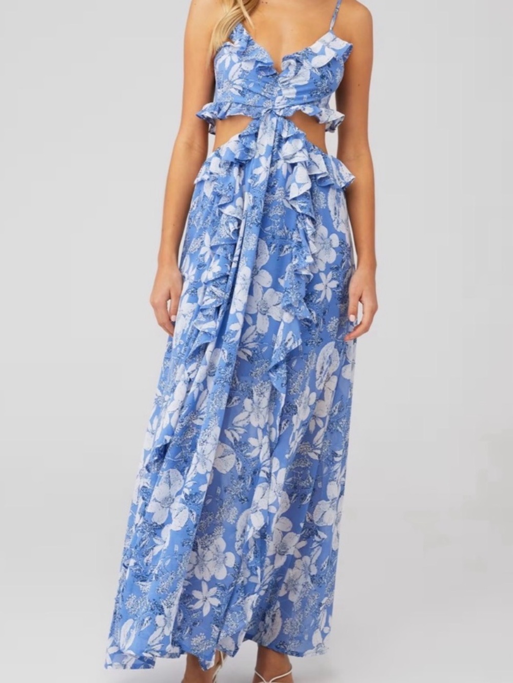 Astr Floral Maxi Dress in Blue and White